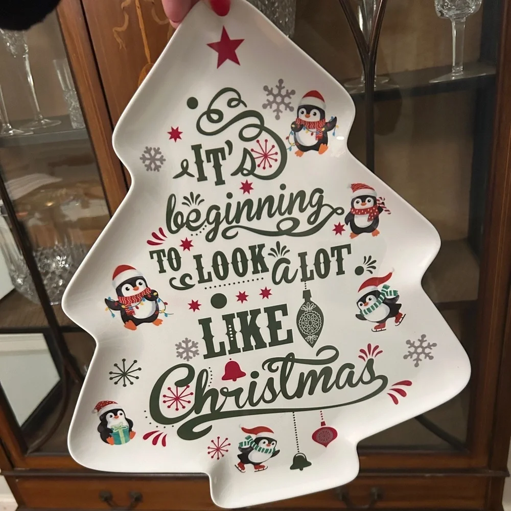 Christmas Tree Shaped Plate Penguin It’s Beginning to Look a lot like Christmas - Picture 5 of 16